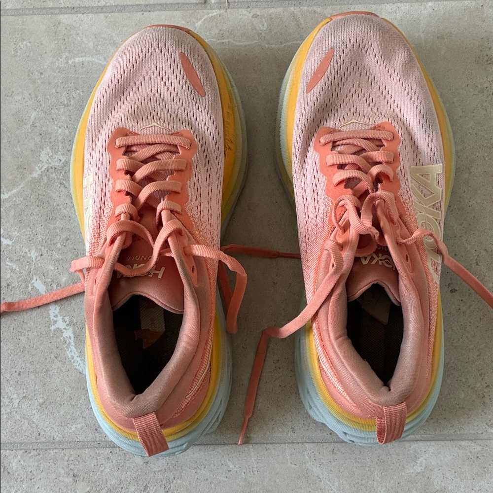 Hoka Coral and Sunburst Athletic Shoes